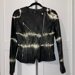 Green tie-dye leather jacket